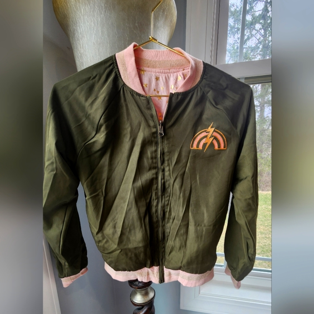 Glirls Green and Pink reversable Bomber Jacket